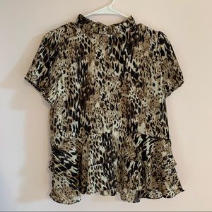 Animal Print Peplum Blouse Ruffle Detail